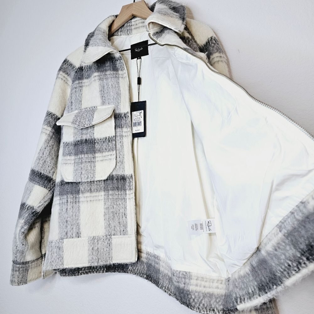 New! Rails Cheyenne Wool Snow Grey Check Plaid Zi… - image 10